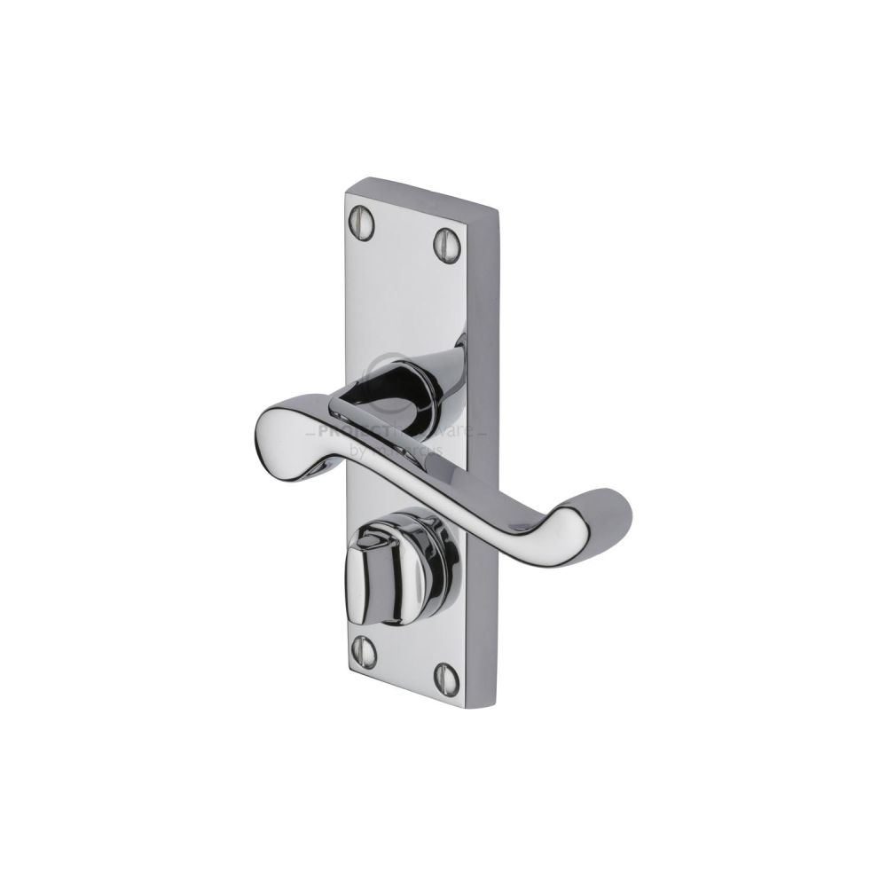 This is an image of a Project Hardware - Door Handle for Privacy Set Malvern Short Design Polished Chrome, pr625-pc that is available to order from T.H Wiggans Ironmongery in Kendal.