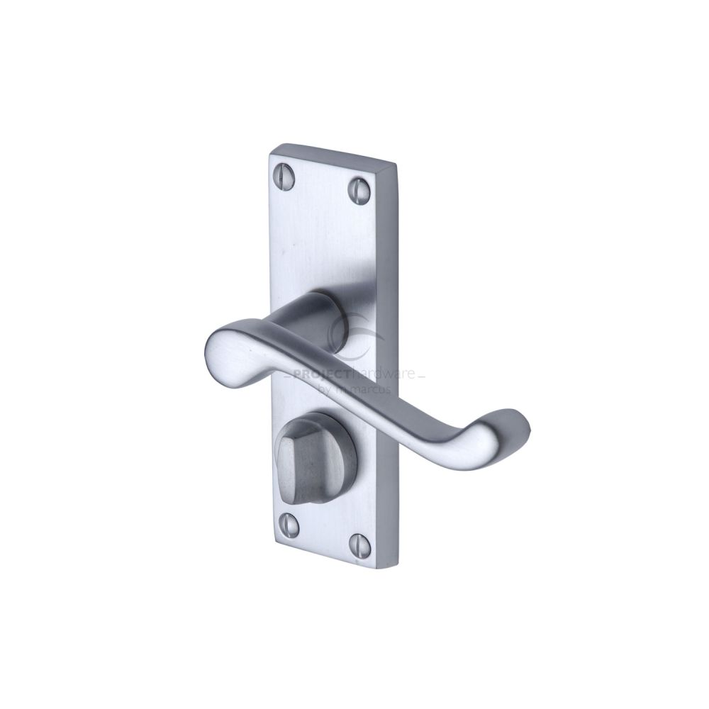 This is an image of a Project Hardware - Door Handle for Privacy Set Malvern Short Design Satin Chrome, pr625-sc that is available to order from T.H Wiggans Ironmongery in Kendal.