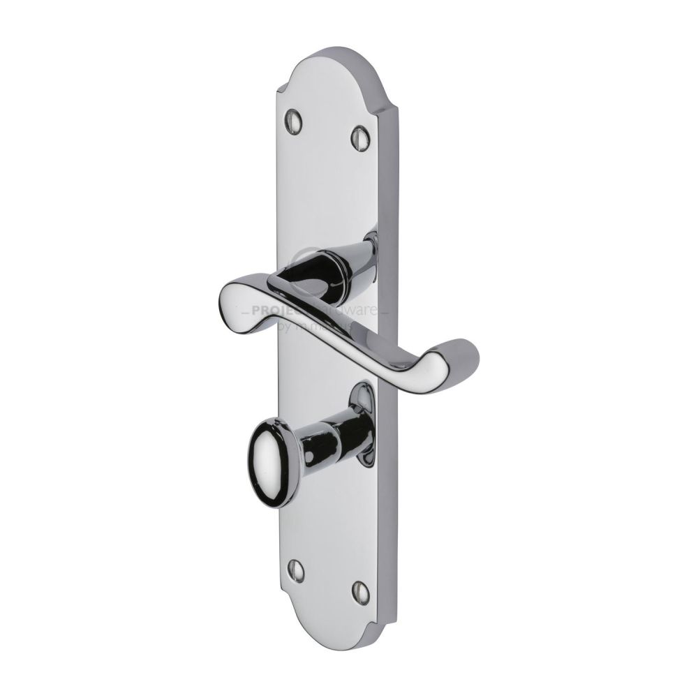 This is an image of a Project Hardware - Door Handle for Bathroom Kensington Design Polished Chrome Finish, pr7088-pc that is available to order from T.H Wiggans Ironmongery in Kendal.