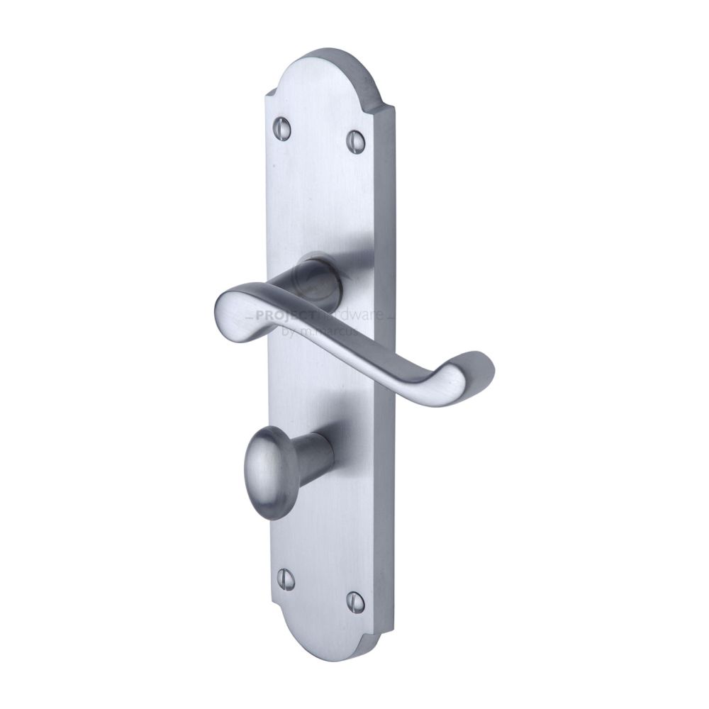 This is an image of a Project Hardware - Door Handle for Bathroom Kensington Design Satin Chrome Finish, pr7088-sc that is available to order from T.H Wiggans Ironmongery in Kendal.