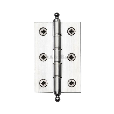 This is an image of a Heritage Brass - 3" x 2" Hinge with Finial Satin Chrome Finish, pr88-246-sc that is available to order from T.H Wiggans Ironmongery in Kendal.