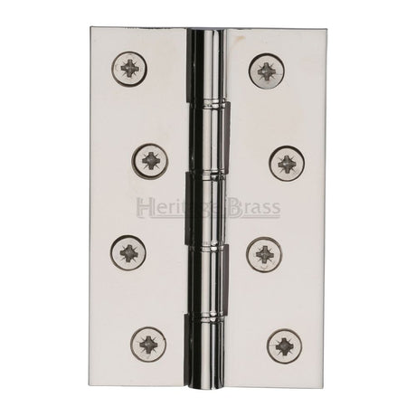 This is an image of a Heritage Brass - Hinge Brass with Phosphor Washers 4" x 2 5/8" Polished Nickel Finis, pr88-405-pnf that is available to order from T.H Wiggans Ironmongery in Kendal.