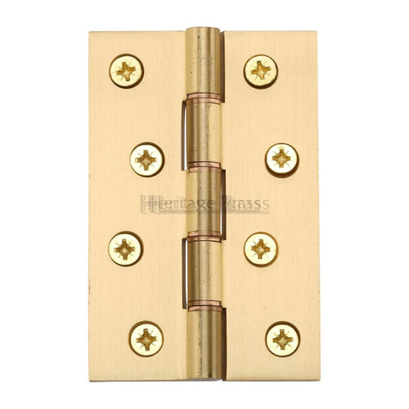 This is an image of a Heritage Brass - Hinge Brass with Phosphor Washers 4" x 2 5/8" Satin Brass Finish, pr88-405-sb that is available to order from T.H Wiggans Ironmongery in Kendal.
