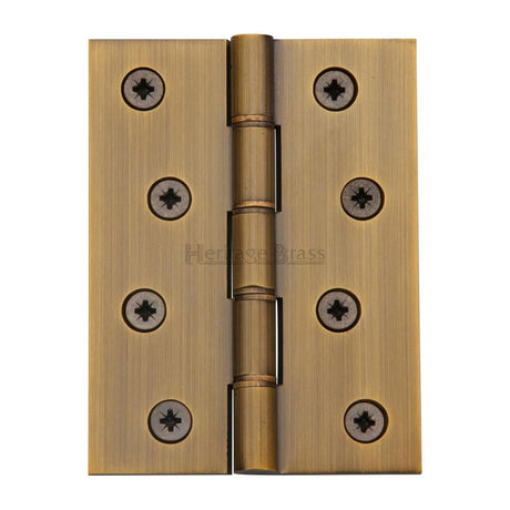 This is an image of a Heritage Brass - Hinge Brass with Phosphor Washers 4" x 3" Antique Brass Finish, pr88-410-at that is available to order from T.H Wiggans Ironmongery in Kendal.