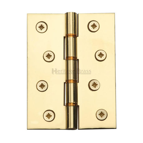 This is an image of a Heritage Brass - Hinge Brass with Phosphor Washers 4" x 3" Polished Brass Finish, pr88-410-pb that is available to order from T.H Wiggans Ironmongery in Kendal.