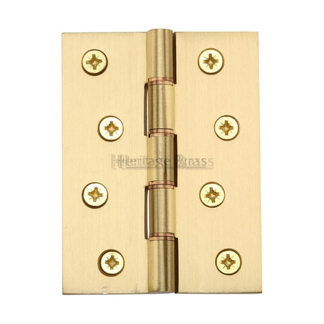 This is an image of a Heritage Brass - Hinge Brass with Phosphor Washers 4" x 3" Satin Brass Finish, pr88-410-sb that is available to order from T.H Wiggans Ironmongery in Kendal.