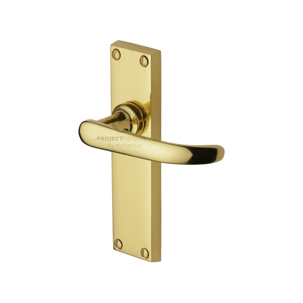 This is an image of a Project Hardware - Door Handle Lever Latch Avon Design Polished Brass Finish, pr905-pb that is available to order from T.H Wiggans Ironmongery in Kendal.