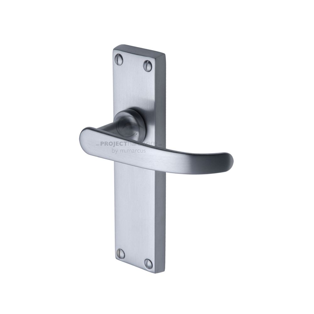 This is an image of a Project Hardware - Door Handle Lever Latch Avon Design Satin Chrome Finish, pr905-sc that is available to order from T.H Wiggans Ironmongery in Kendal.