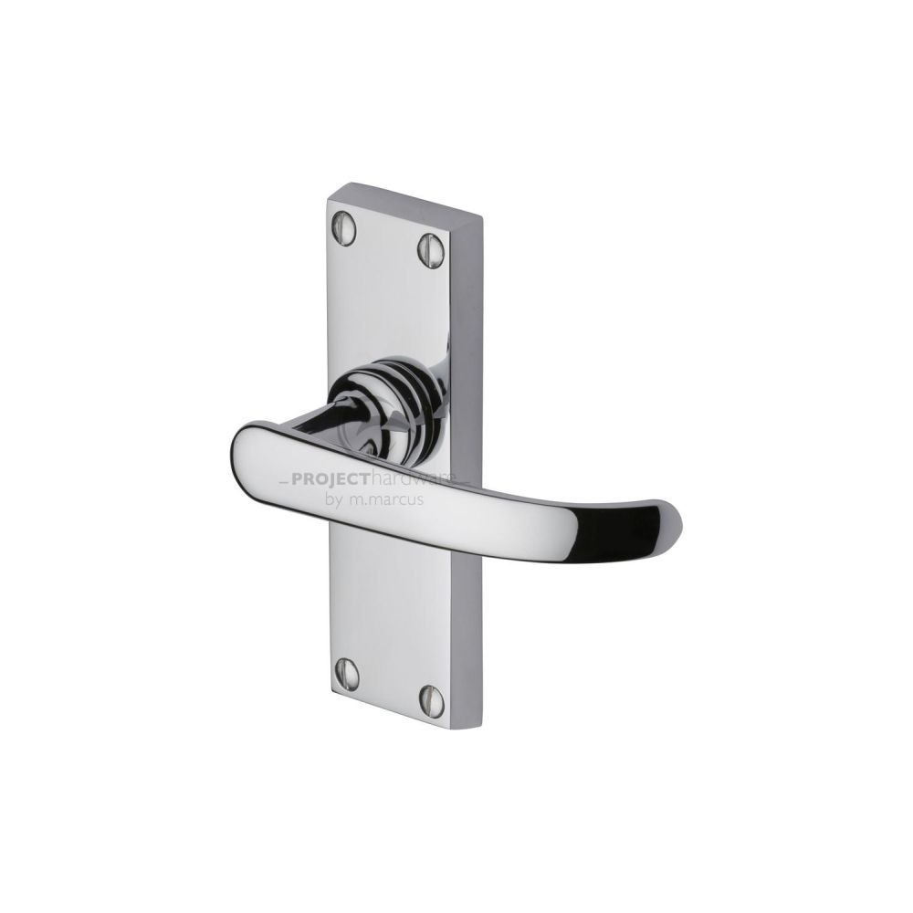 This is an image of a Project Hardware - Door Handle Lever Latch Avon Short Design Polished Chrome Finish, pr910-pc that is available to order from T.H Wiggans Ironmongery in Kendal.