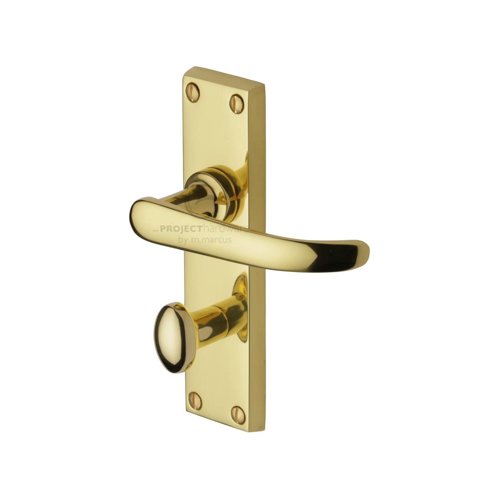 This is an image of a Project Hardware - Door Handle for Bathroom Avon Design Polished Brass Finish, pr920-pb that is available to order from T.H Wiggans Ironmongery in Kendal.