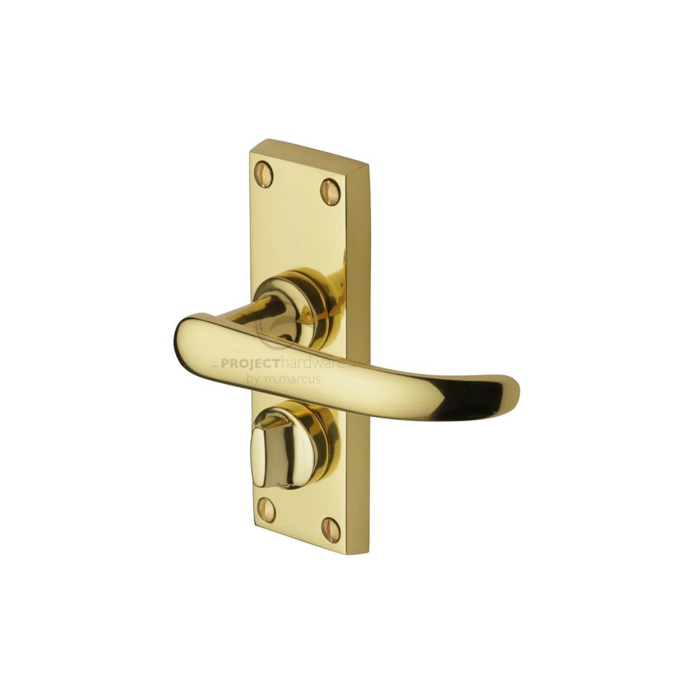 This is an image of a Project Hardware - Door Handle for Privacy Set Avon Short Design Polished Brass Fini, pr925-pb that is available to order from T.H Wiggans Ironmongery in Kendal.