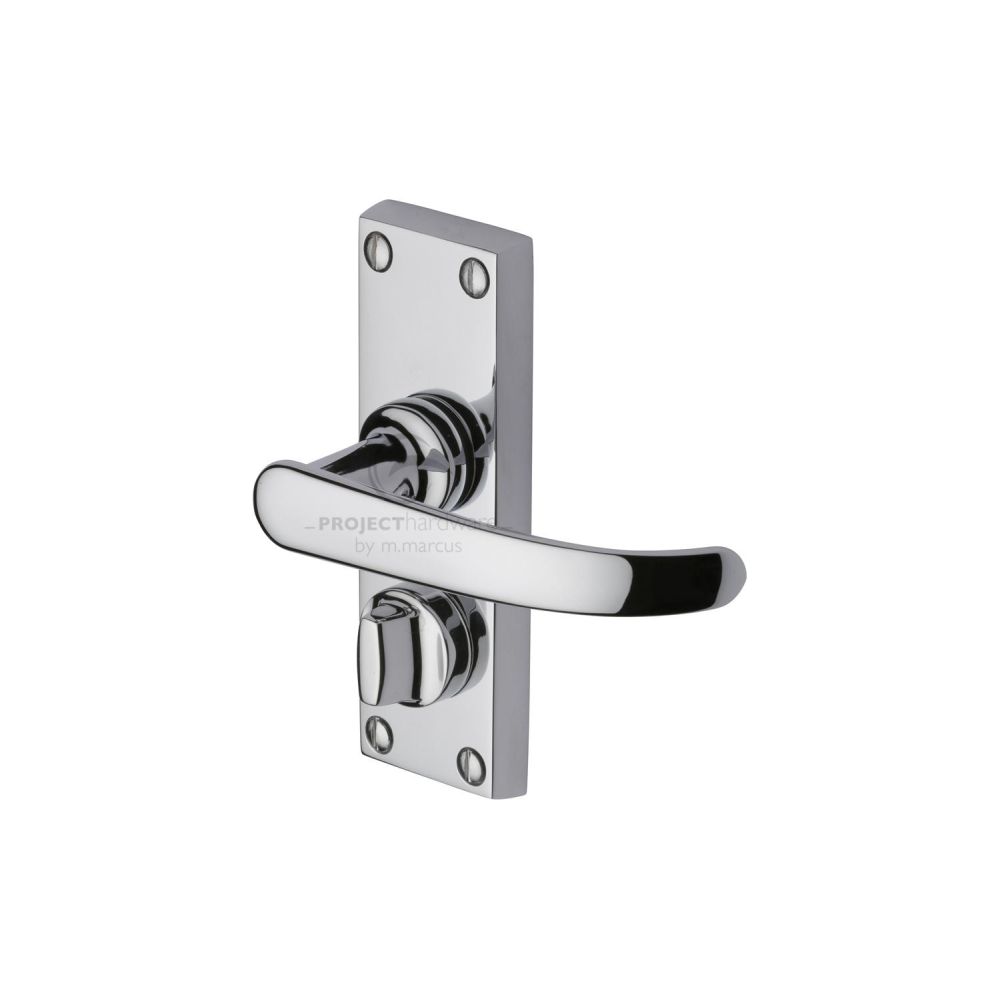 This is an image of a Project Hardware - Door Handle for Privacy Set Avon Short Design Polished Chrome Fin, pr925-pc that is available to order from T.H Wiggans Ironmongery in Kendal.