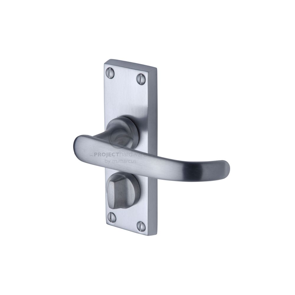 This is an image of a Project Hardware - Door Handle for Privacy Set Avon Short Design Satin Chrome Fin, pr925-sc that is available to order from T.H Wiggans Ironmongery in Kendal.
