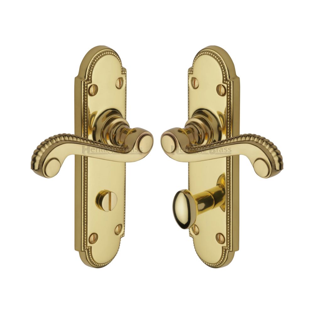 This is an image of a Heritage Brass - Door Handle for Bathroom Adam Design Polished Brass Finish, r765-pb that is available to order from T.H Wiggans Ironmongery in Kendal.
