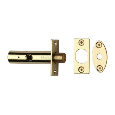 This is an image of a Heritage Brass - Rack Bolt without Turn Polished Brass Finish, rb7-pb that is available to order from T.H Wiggans Ironmongery in Kendal.