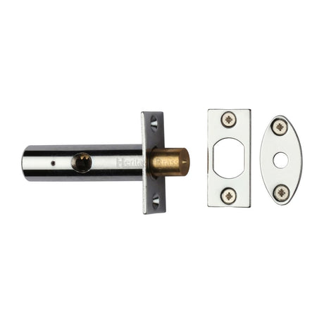 This is an image of a Heritage Brass - Rack Bolt without Turn Polished Chrome Finish, rb7-pc that is available to order from T.H Wiggans Ironmongery in Kendal.