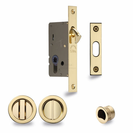 This is an image of a M.Marcus - SLD Lock C/W RD Privacy Turns 40mm Polished Brass, rd2308-40-pb that is available to order from T.H Wiggans Ironmongery in Kendal.