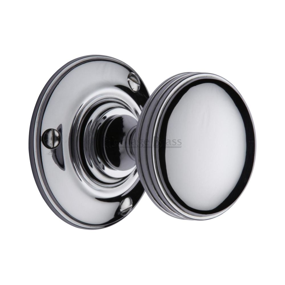 This is an image of a Heritage Brass - Mortice Knob on Rose Richmond Design Polished Chrome Finish, rhm988-pc that is available to order from T.H Wiggans Ironmongery in Kendal.