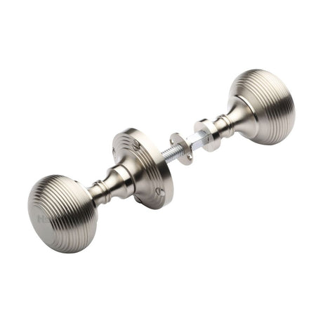 This is an image of a Heritage Brass - Reeded Rim Knob Satin Nickel Finish, rim-v971-sn that is available to order from T.H Wiggans Ironmongery in Kendal.