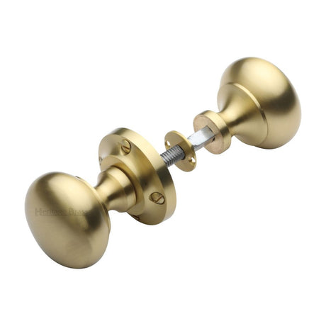 This is an image of a Heritage Brass - Victoria Rim Knob Satin Brass Finish, rim-v980-sb that is available to order from T.H Wiggans Ironmongery in Kendal.