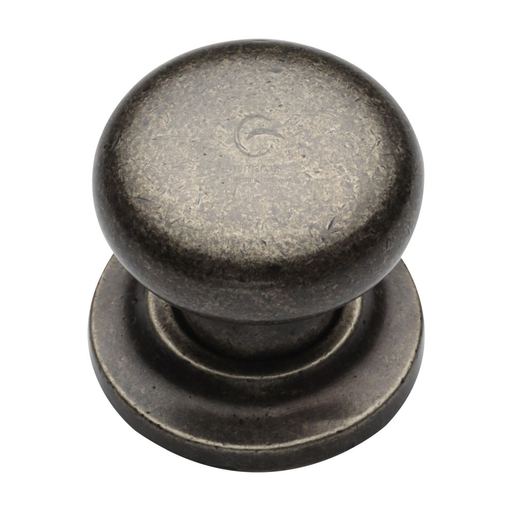 This is an image of a M.Marcus - Rustic Pewter Cabinet Knob Round Design on Rose 38mm, rpw613-38 that is available to order from T.H Wiggans Ironmongery in Kendal.
