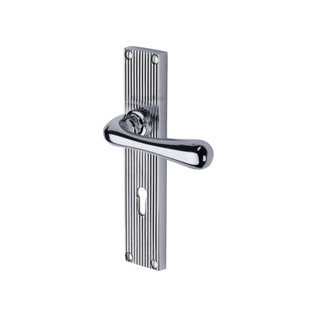 This is an image of a Heritage Brass - Charlbury Reeded Lever Lock Polished Chrome finish, rr3000-pc that is available to order from T.H Wiggans Ironmongery in Kendal.