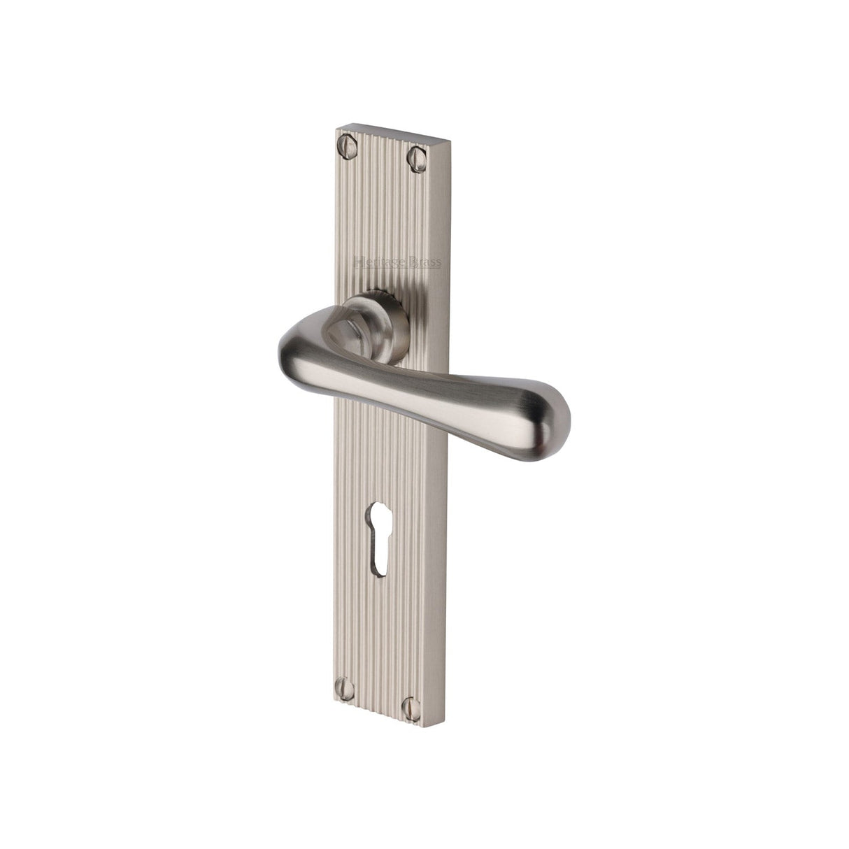 This is an image of a Heritage Brass - Charlbury Reeded Lever Lock Satin Nickel finish, rr3000-sn that is available to order from T.H Wiggans Ironmongery in Kendal.