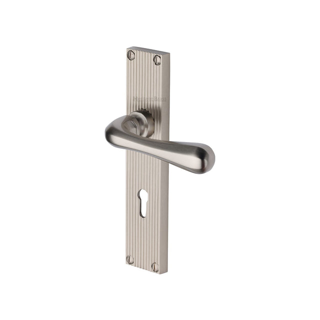 This is an image of a Heritage Brass - Charlbury Reeded Lever Lock Satin Nickel finish, rr3000-sn that is available to order from T.H Wiggans Ironmongery in Kendal.
