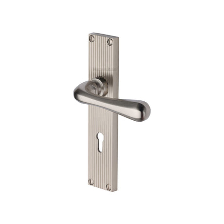 This is an image of a Heritage Brass - Charlbury Reeded Lever Lock Satin Nickel finish, rr3000-sn that is available to order from T.H Wiggans Ironmongery in Kendal.