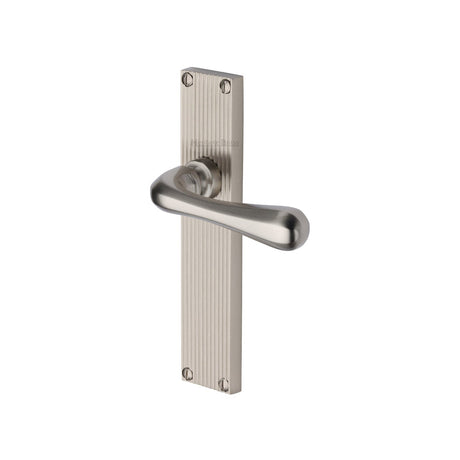 This is an image of a Heritage Brass - Charlbury Reeded Lever Latch Satin Nickel finish, rr3010-sn that is available to order from T.H Wiggans Ironmongery in Kendal.