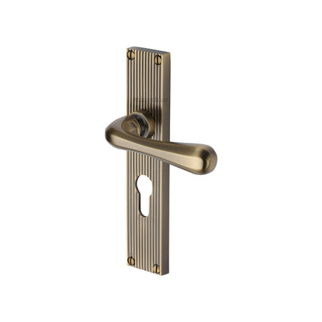 This is an image of a Heritage Brass - Charlbury Reeded Euro Profile Antique Brass finish, rr3048-at that is available to order from T.H Wiggans Ironmongery in Kendal.