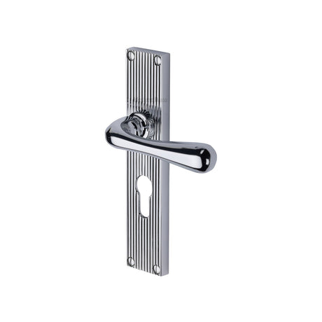 This is an image of a Heritage Brass - Charlbury Reeded Euro Profile Polished Chrome finish, rr3048-pc that is available to order from T.H Wiggans Ironmongery in Kendal.