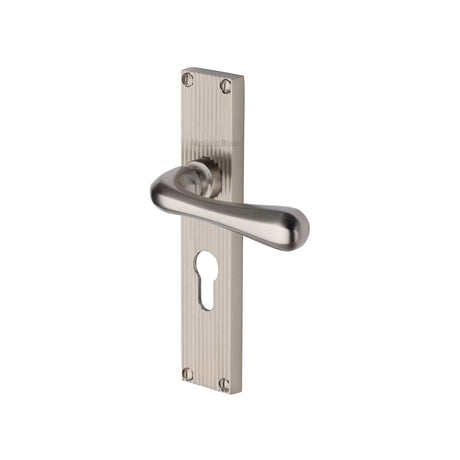 This is an image of a Heritage Brass - Charlbury Reeded Euro Profile Satin Nickel finish, rr3048-sn that is available to order from T.H Wiggans Ironmongery in Kendal.