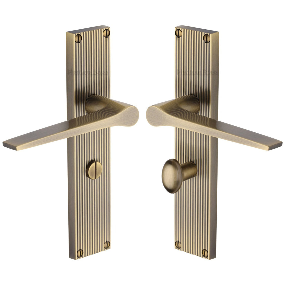 This is an image of a Heritage Brass - Gio Reeded Bathroom set Antique Brass finish, rr4730-at that is available to order from T.H Wiggans Ironmongery in Kendal.