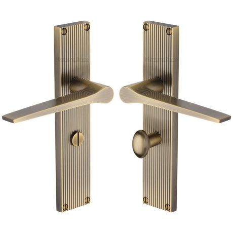 This is an image of a Heritage Brass - Gio Reeded Bathroom set Antique Brass finish, rr4730-at that is available to order from T.H Wiggans Ironmongery in Kendal.