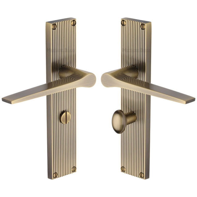 This is an image of a Heritage Brass - Gio Reeded Bathroom set Antique Brass finish, rr4730-at that is available to order from T.H Wiggans Ironmongery in Kendal.