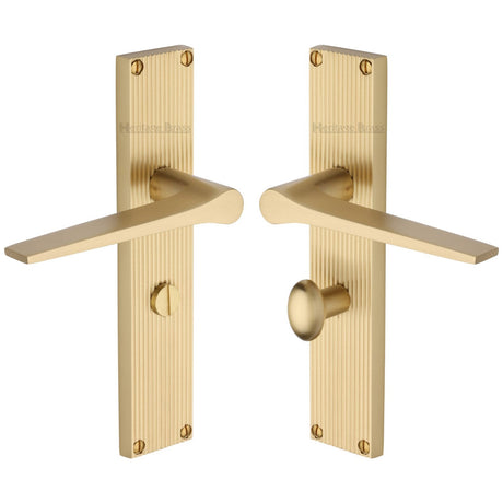 This is an image of a Heritage Brass - Gio Reeded Bathroom set Satin Brass finish, rr4730-sb that is available to order from T.H Wiggans Ironmongery in Kendal.