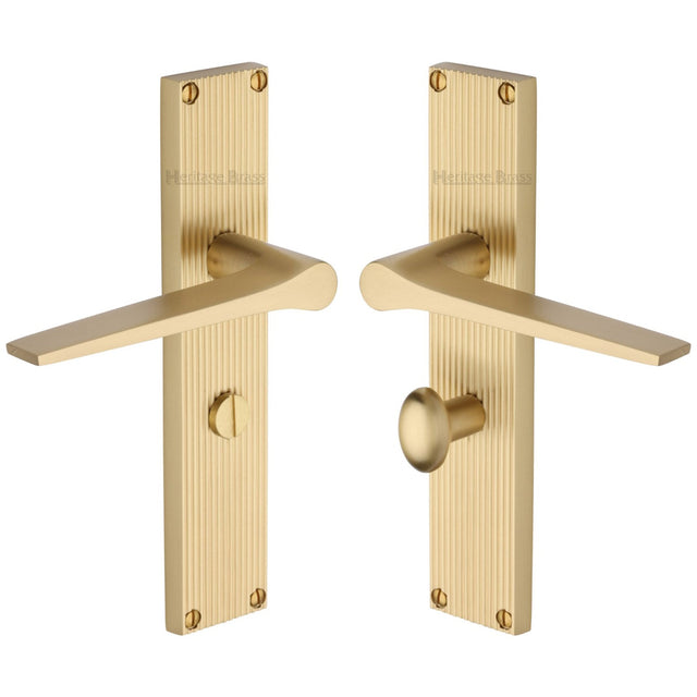 This is an image of a Heritage Brass - Gio Reeded Bathroom set Satin Brass finish, rr4730-sb that is available to order from T.H Wiggans Ironmongery in Kendal.