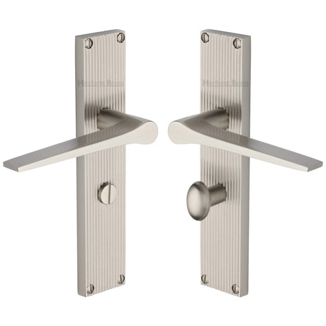 This is an image of a Heritage Brass - Gio Reeded Bathroom set Satin Nickel finish, rr4730-sn that is available to order from T.H Wiggans Ironmongery in Kendal.