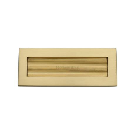 This is an image of a Heritage Brass - Reeded Letterplate 10 x 4 Satin Brass finish, rr852-254-101-sb that is available to order from T.H Wiggans Ironmongery in Kendal.
