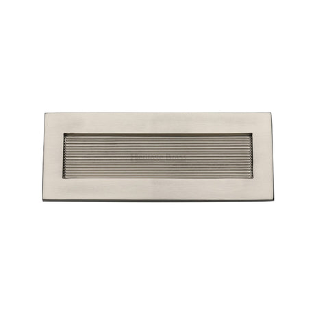 This is an image of a Heritage Brass - Reeded Letterplate 10" x 4" Satin Nickel finish, rr852-254-101-sn that is available to order from T.H Wiggans Ironmongery in Kendal.