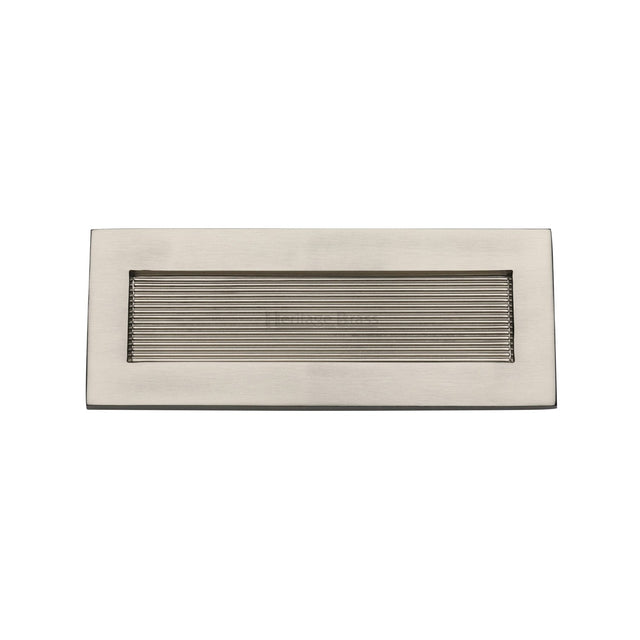 This is an image of a Heritage Brass - Reeded Letterplate 10" x 4" Satin Nickel finish, rr852-254-101-sn that is available to order from T.H Wiggans Ironmongery in Kendal.