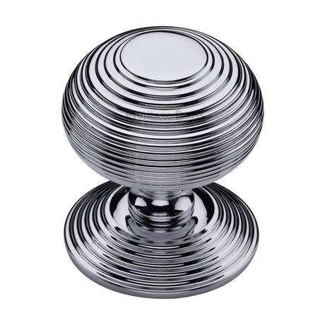 This is an image of a Heritage Brass - Centre Door Knob Reeded Design 3 1/2 Polished Chrome Finish, rr906-pc that is available to order from T.H Wiggans Ironmongery in Kendal.