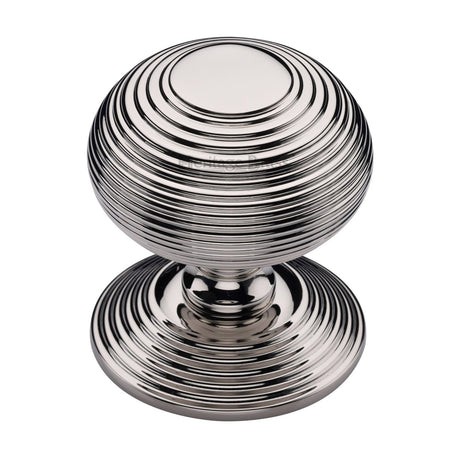 This is an image of a Heritage Brass - Centre Door Knob Reeded Design 3 1/2 Polished Nickel Finish, rr906-pnf that is available to order from T.H Wiggans Ironmongery in Kendal.