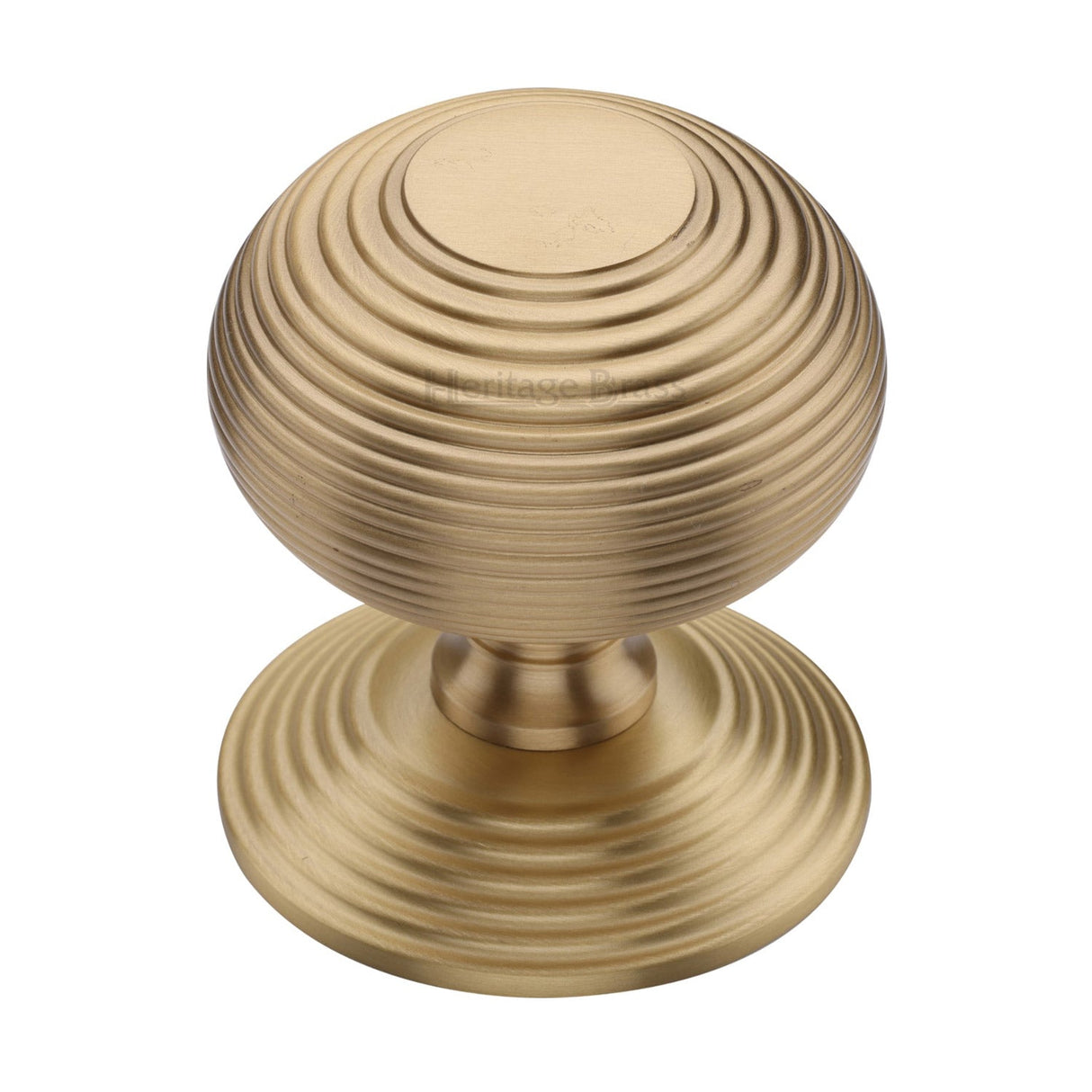 This is an image of a Heritage Brass - Centre Door Knob Reeded Design 3 1/2 Satin Brass Finish, rr906-sb that is available to order from T.H Wiggans Ironmongery in Kendal.