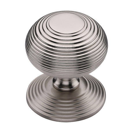 This is an image of a Heritage Brass - Centre Door Knob Reeded Design 3 1/2 Satin Nickel Finish, rr906-sn that is available to order from T.H Wiggans Ironmongery in Kendal.