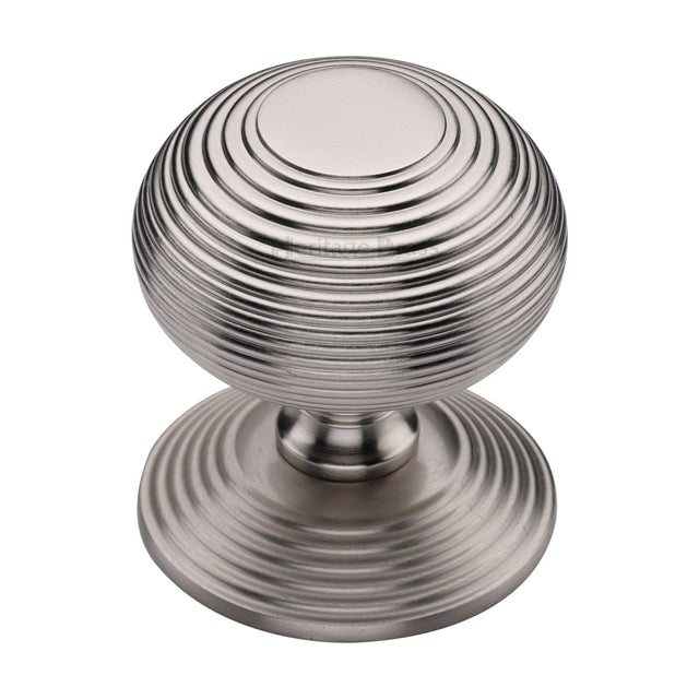 This is an image of a Heritage Brass - Centre Door Knob Reeded Design 3 1/2 Satin Nickel Finish, rr906-sn that is available to order from T.H Wiggans Ironmongery in Kendal.