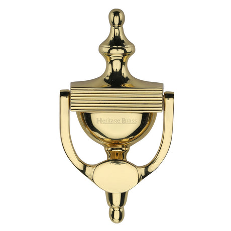 This is an image of a Heritage Brass - Urn Knocker 7 1/4" Polished Brass finish, rr912-195-pb that is available to order from T.H Wiggans Ironmongery in Kendal.