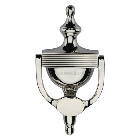 This is an image of a Heritage Brass - Urn Knocker 7 1/4" Polished Nickel finish, rr912-195-pnf that is available to order from T.H Wiggans Ironmongery in Kendal.