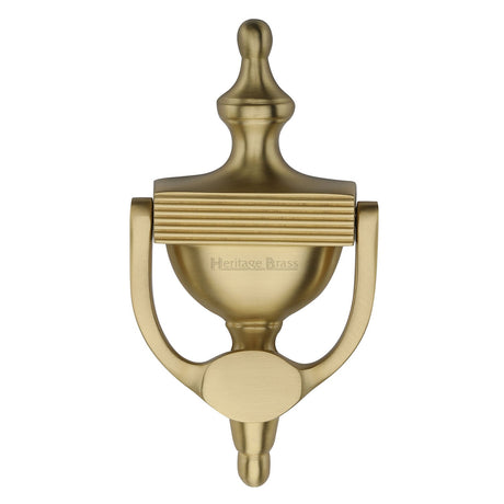 This is an image of a Heritage Brass - Urn Knocker 7 1/4" Satin Brass finish, rr912-195-sb that is available to order from T.H Wiggans Ironmongery in Kendal.